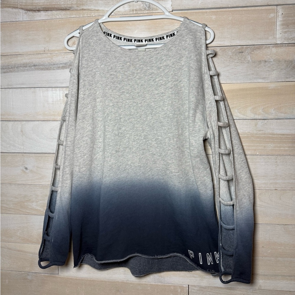 Victoria's Secret PINK Gray/ Blue Ombre Caged Sleeve Sweatshirt Size Small